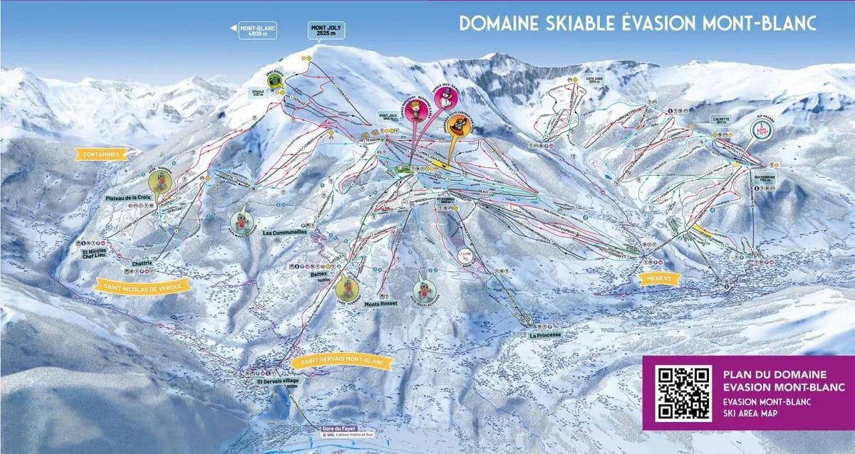 Megève / Saint-Gervais complete trail map showing all ski runs and lifts