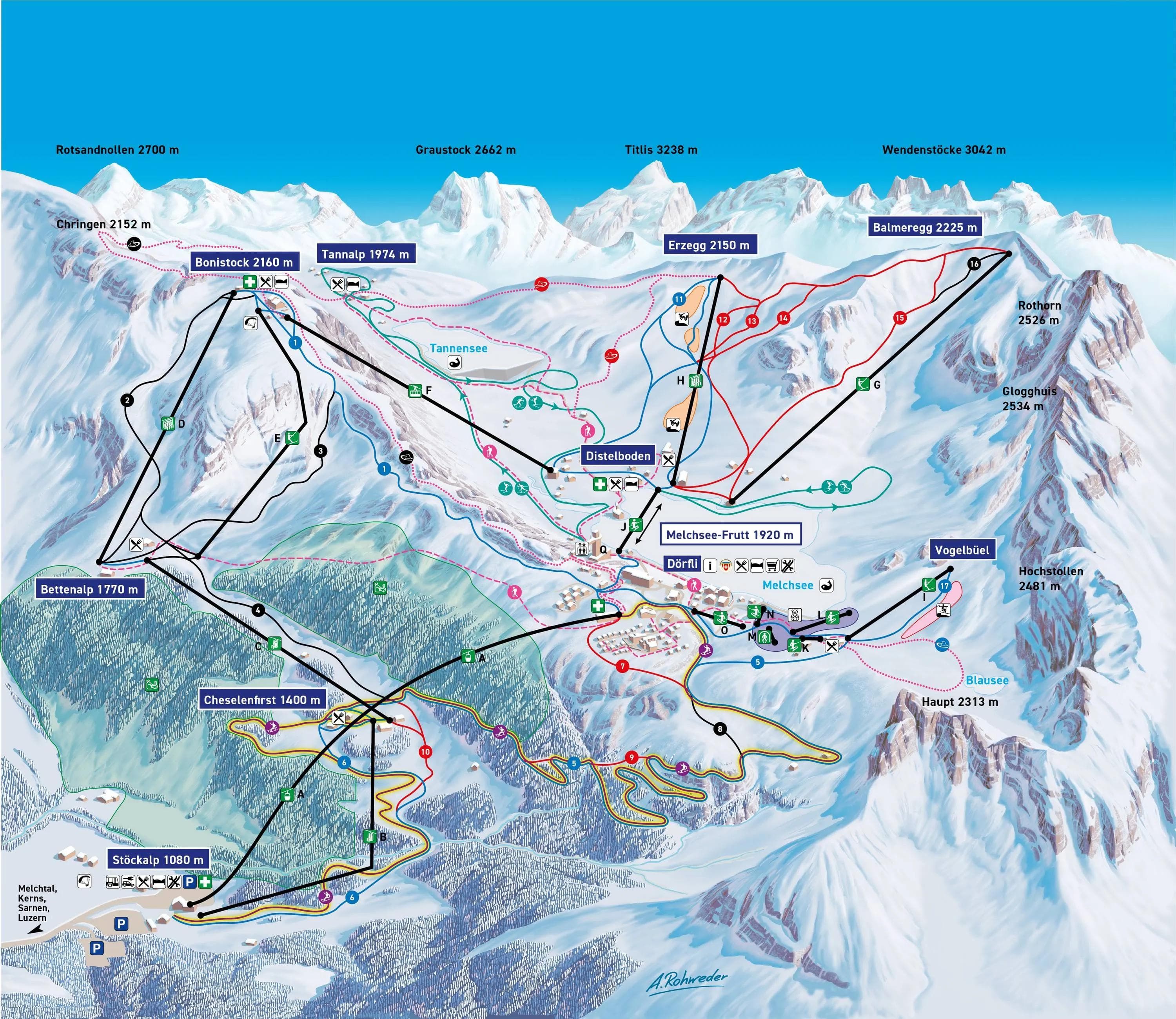 Melchsee-Frutt complete trail map showing all ski runs and lifts