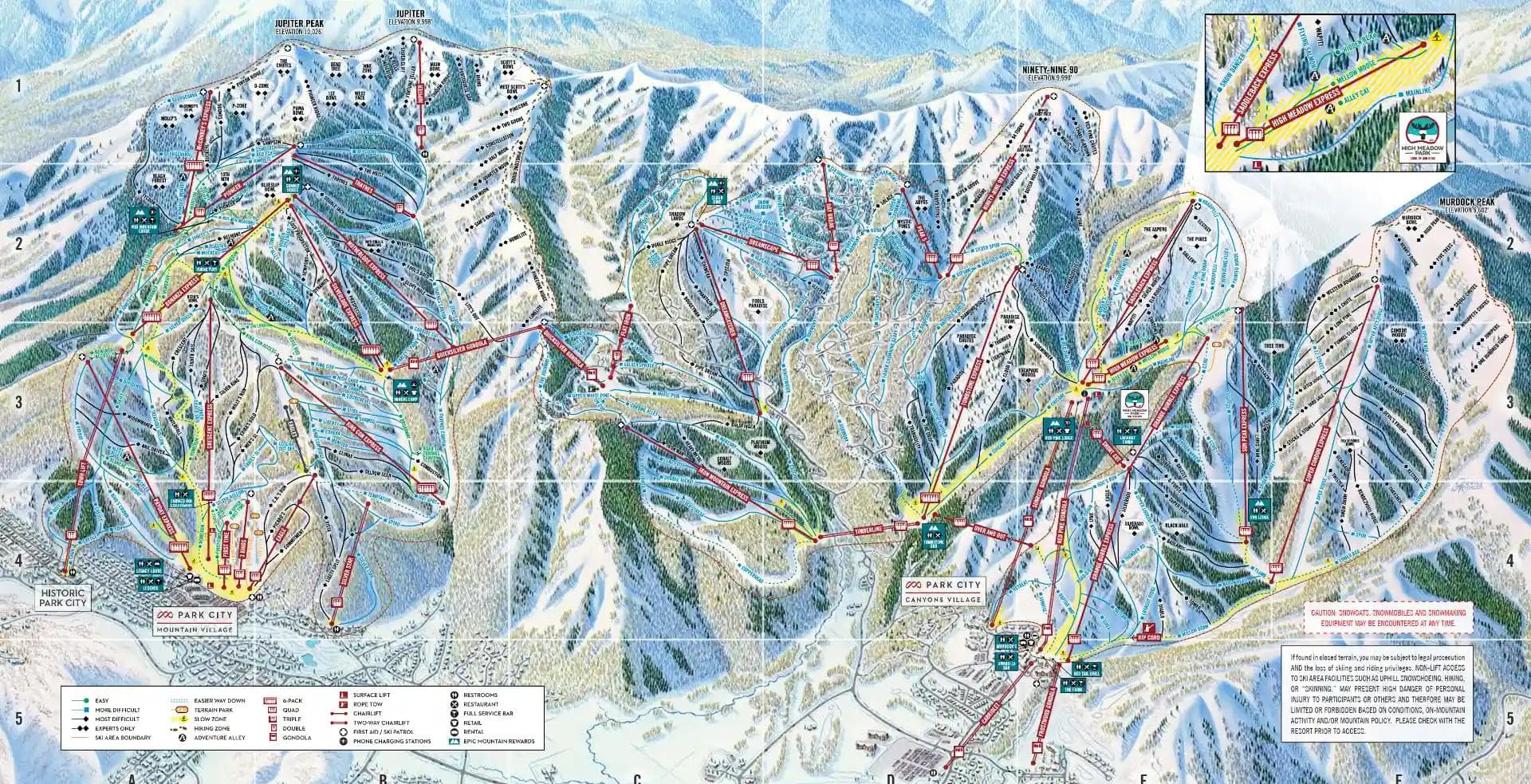The trail map of Park City ski resort in Utah.