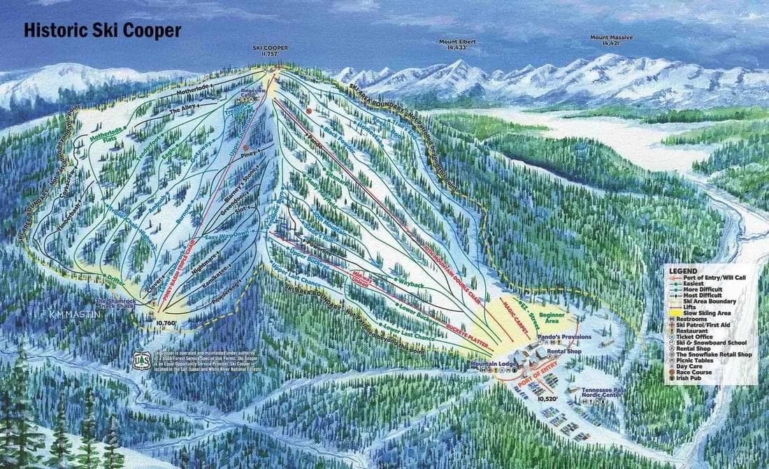 Cooper Ski Area complete trail map showing all ski runs and lifts