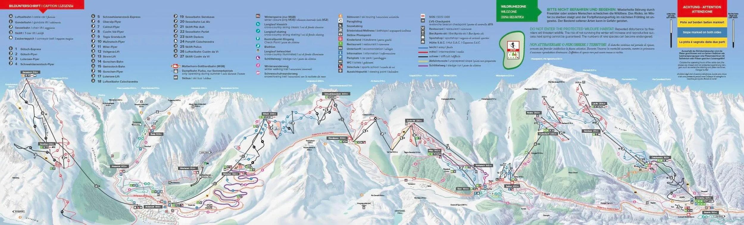 Andermatt complete trail map showing all ski runs and lifts