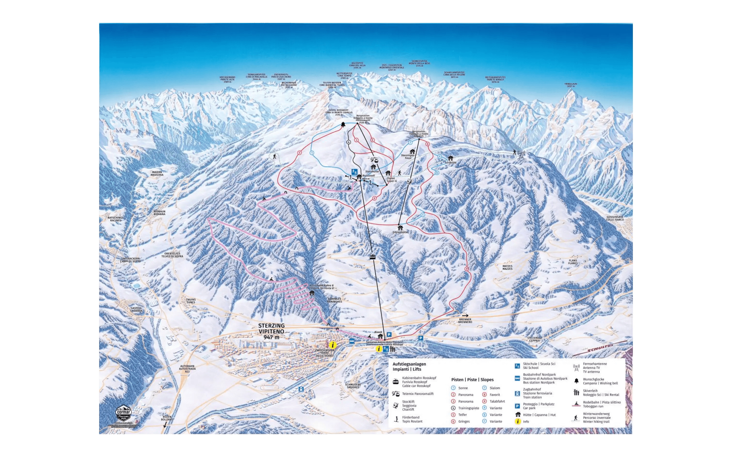 Rosskopf (Monte Cavallo) complete trail map showing all ski runs and lifts