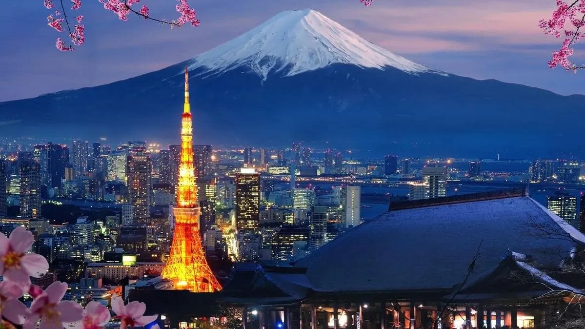 View of Mt Fuji in winter from Tokyo