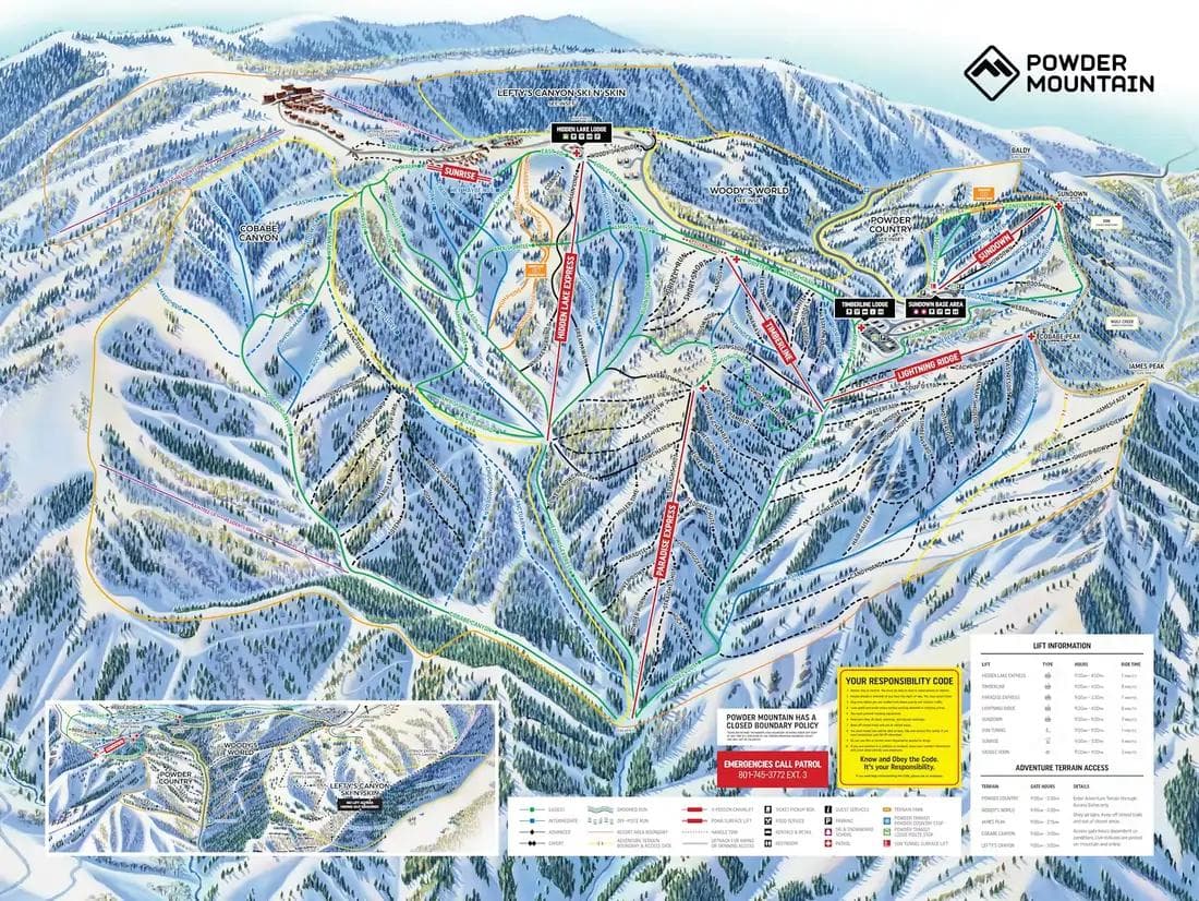 The current trail map at Powder Mountain