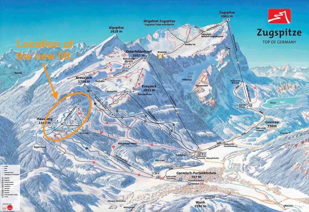 Location of the new lift on the Garmisch Classic trail map.