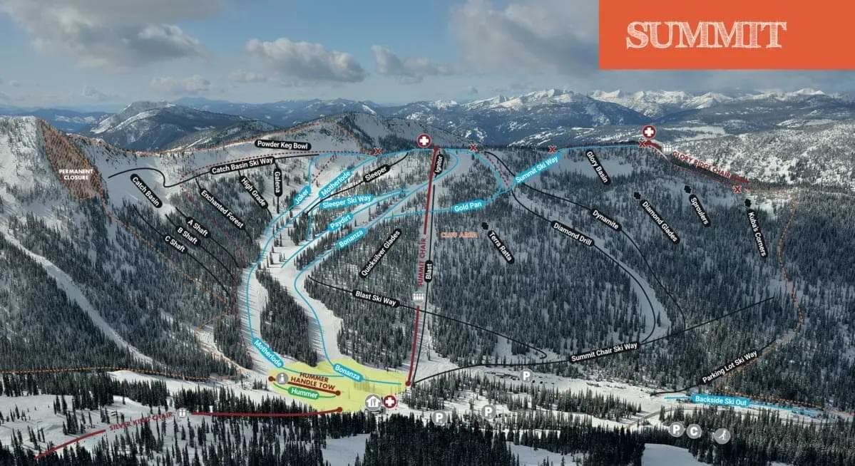 Whitewater complete trail map showing all ski runs and lifts