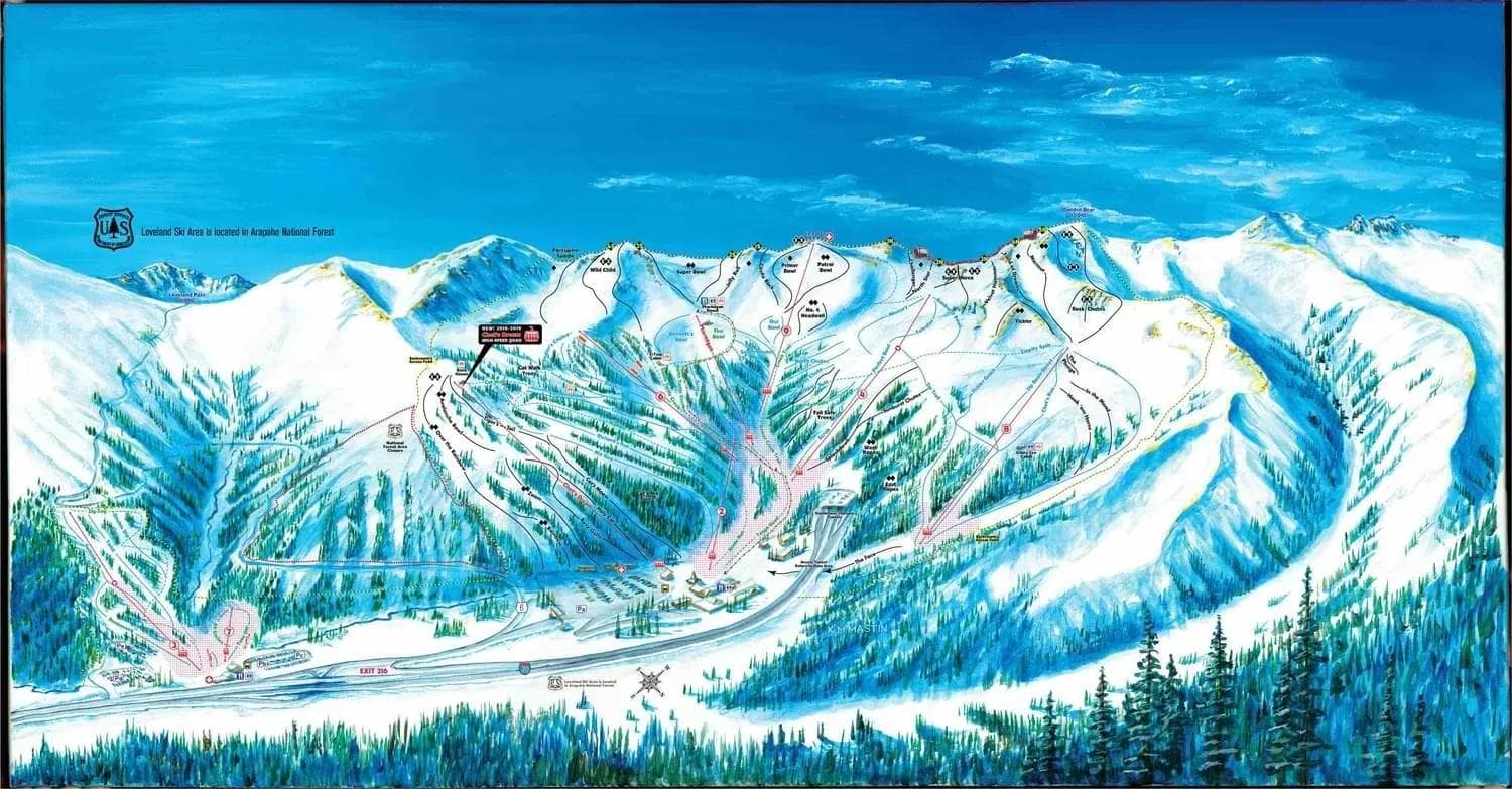 Loveland complete trail map showing all ski runs and lifts