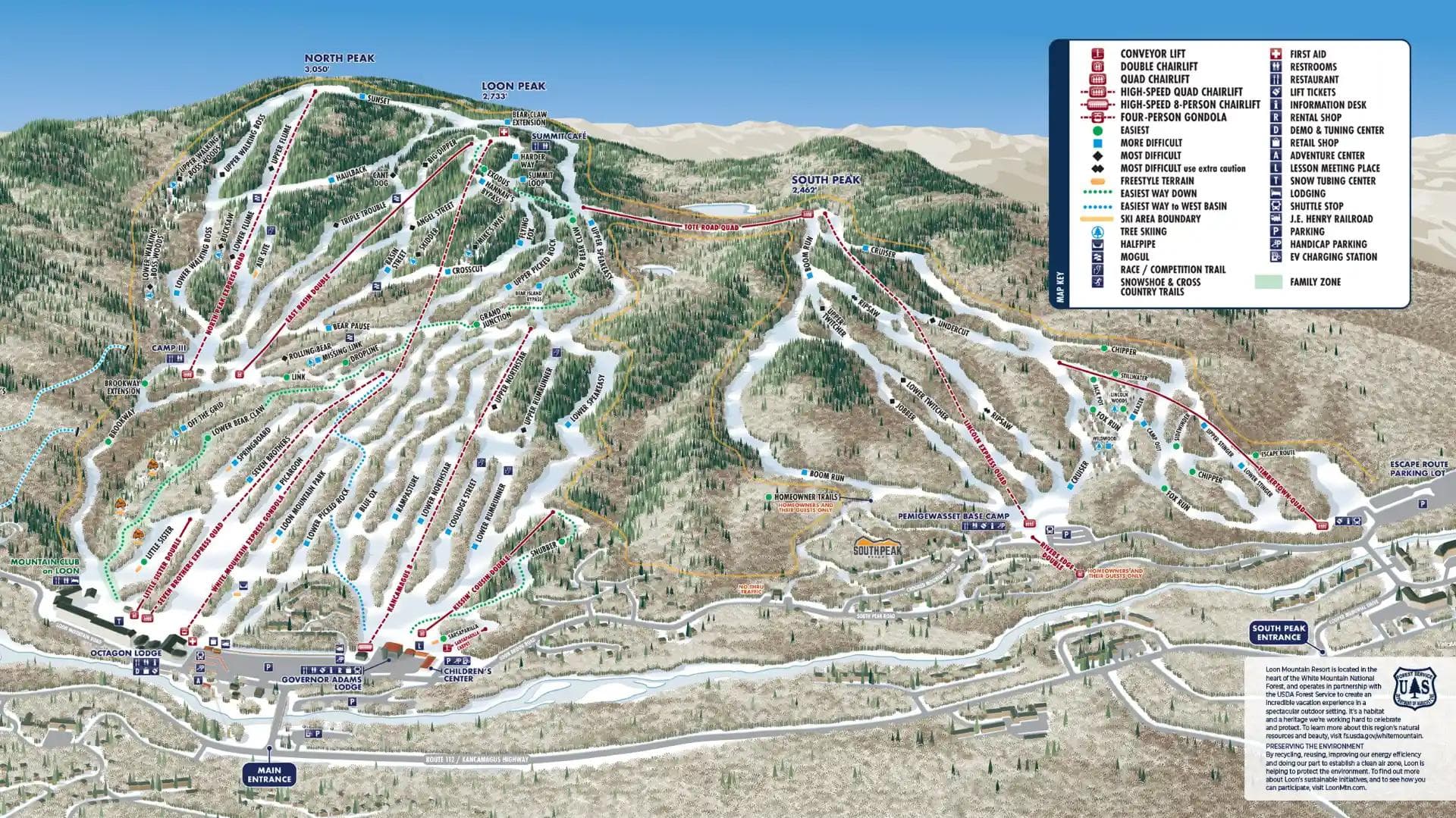 Loon Mountain Resort complete trail map showing all ski runs and lifts