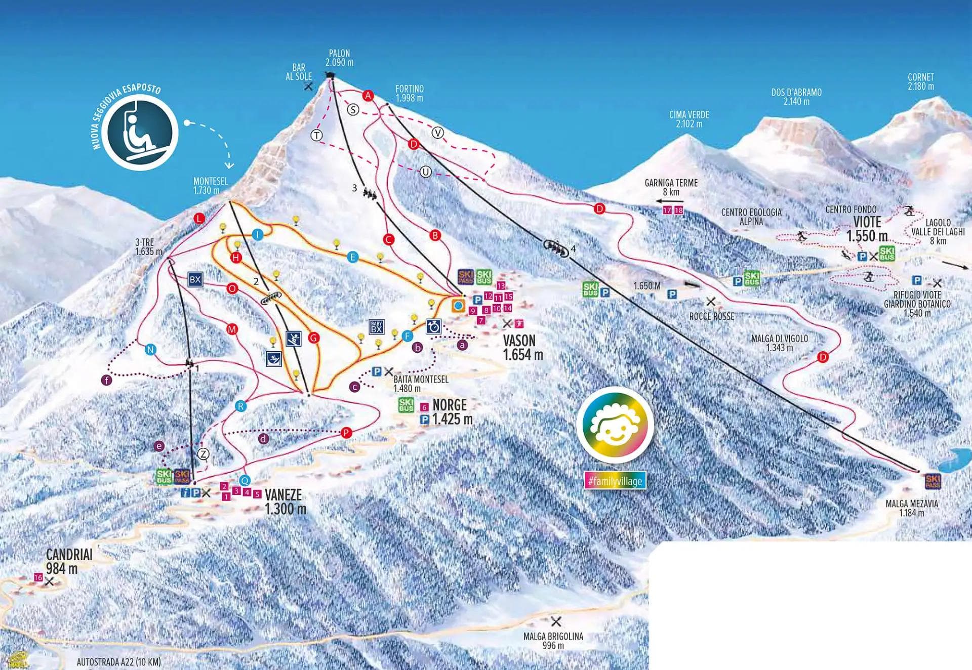 The trail map at Monte Bondone ski resort.