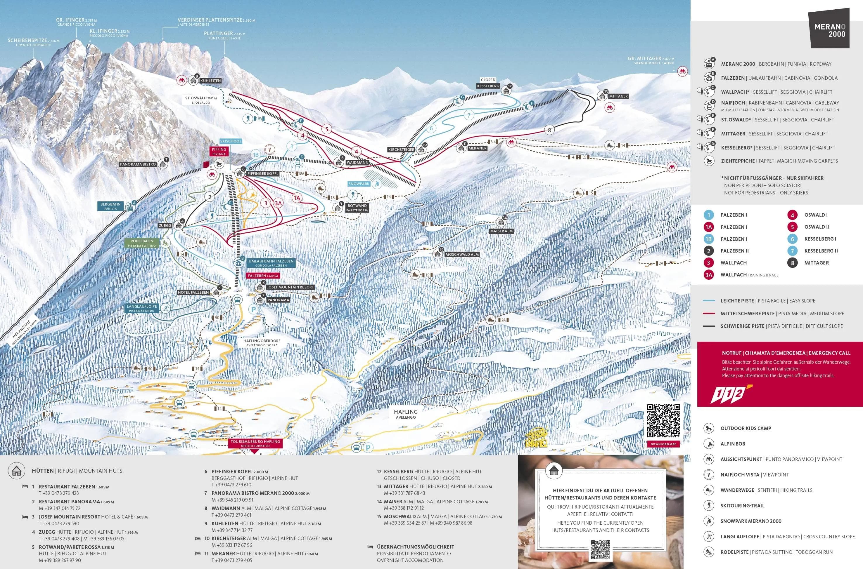 Meran 2000 complete trail map showing all ski runs and lifts
