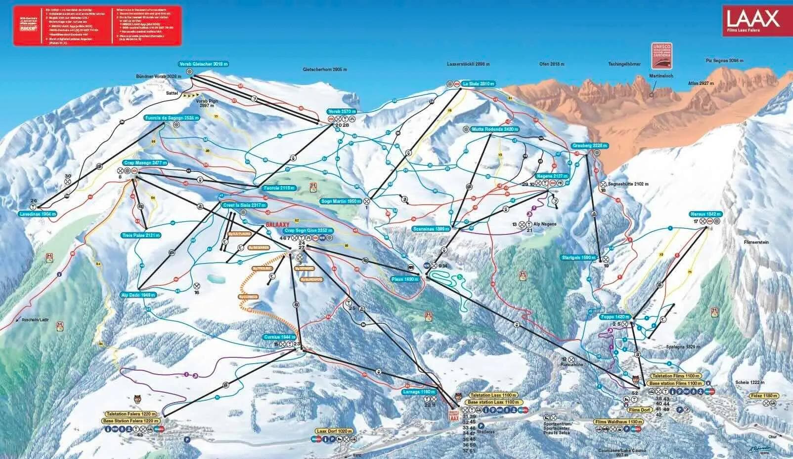 LAAX complete trail map showing all ski runs and lifts
