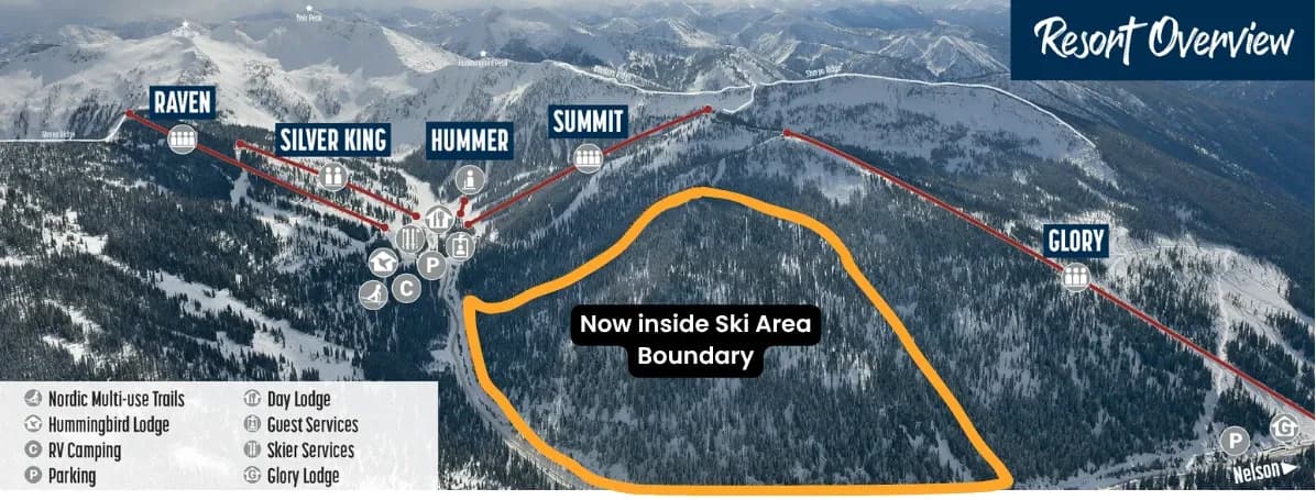 The map used to show this as outside of resort boundary but this whole section will become skiable in 2026/27 season.