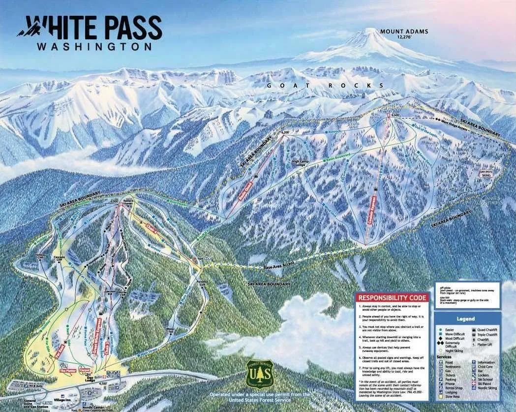 White Pass complete trail map showing all ski runs and lifts