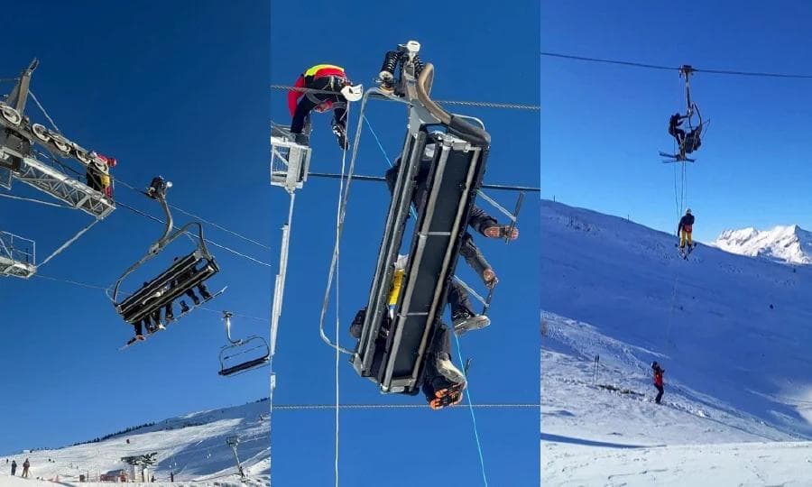 The team evacuate the lift in Superdévoluy, France