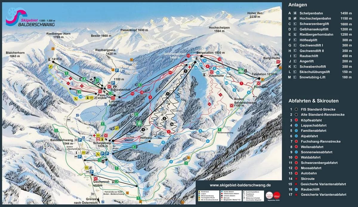 Balderschwang complete trail map showing all ski runs and lifts