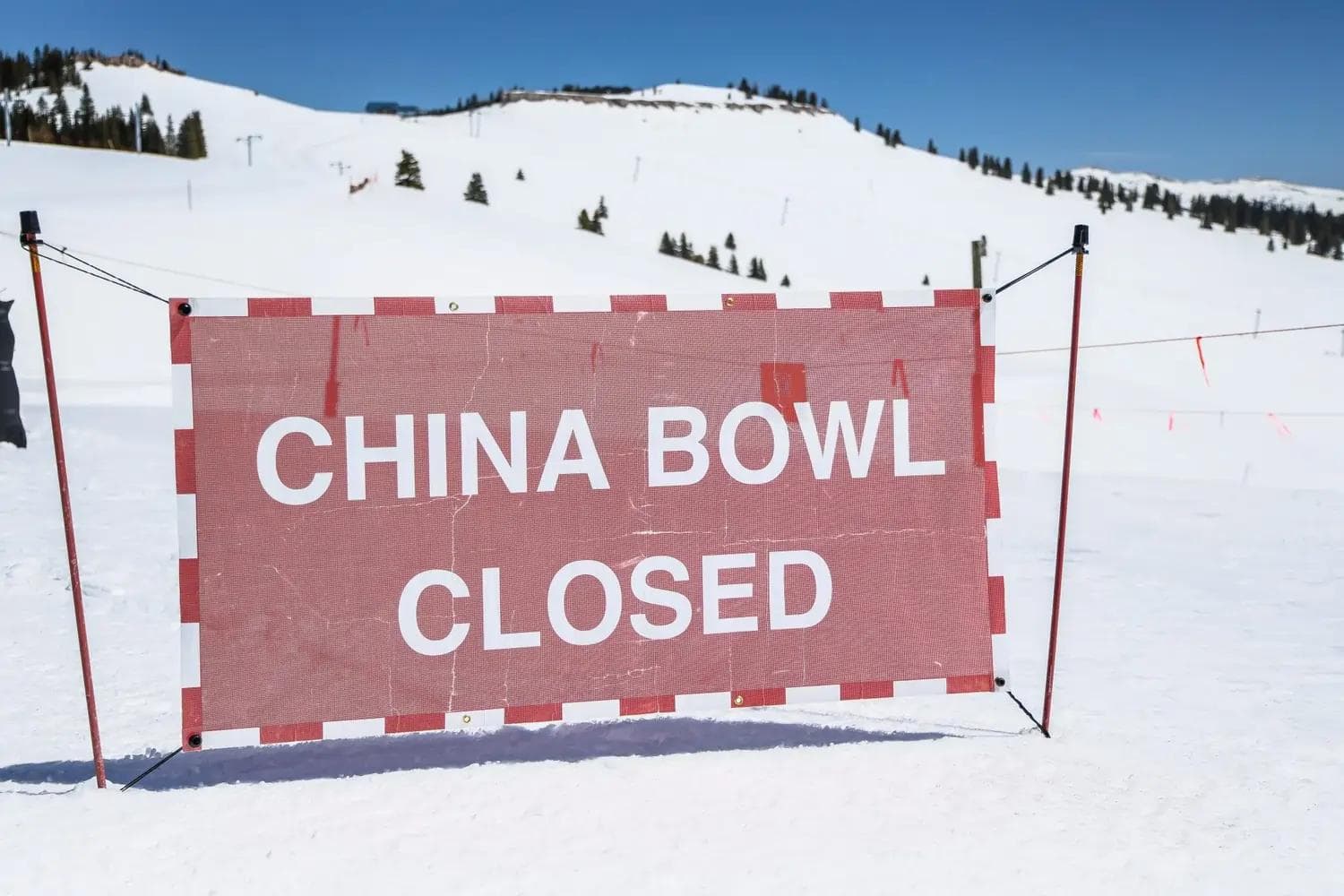 A closed sign in front of China Bowl at Vail Mountain Resort.