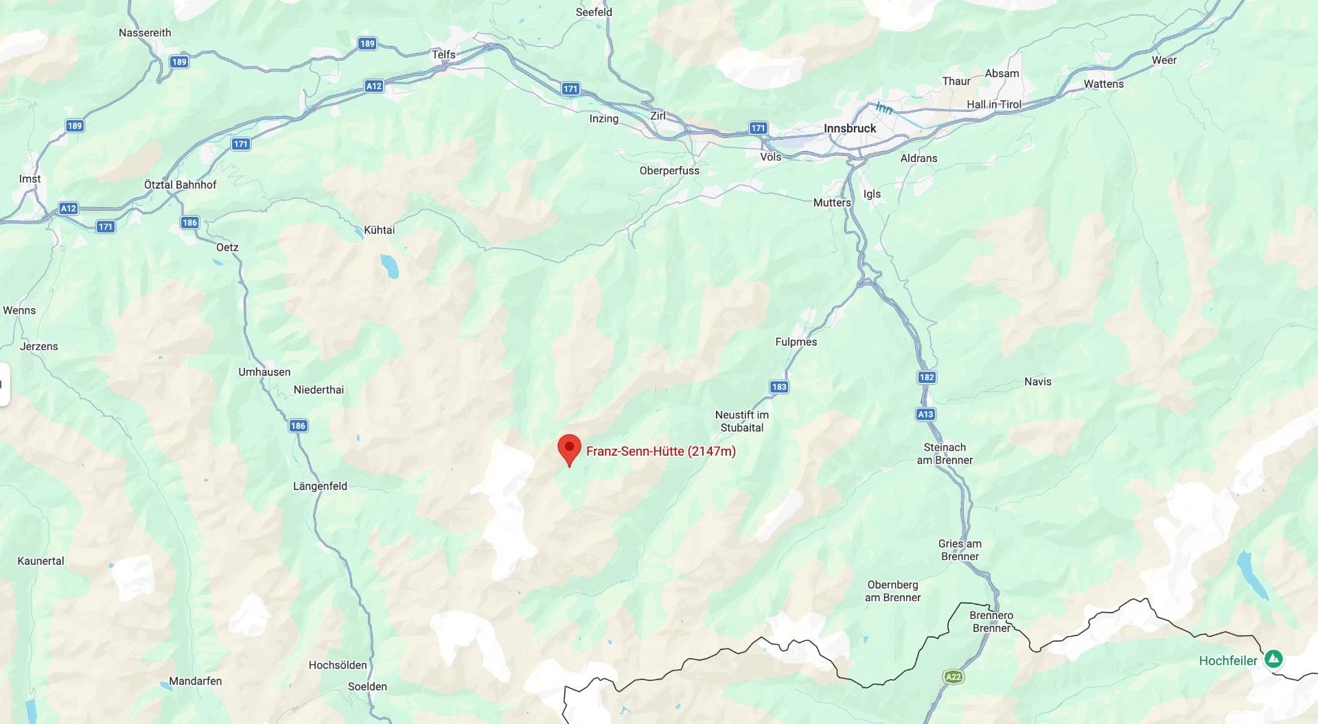 Location of the Franz-Senn-Hütte in Austria