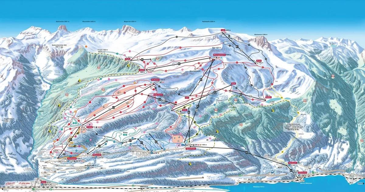 Flumserberg complete trail map showing all ski runs and lifts
