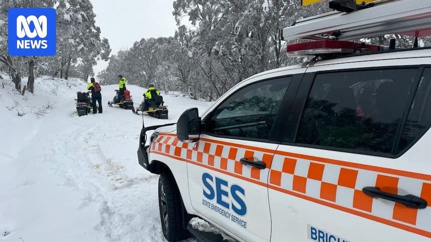 Emergency services mount rescue operation after cars become trapped in heavy snow at Mount Hotham