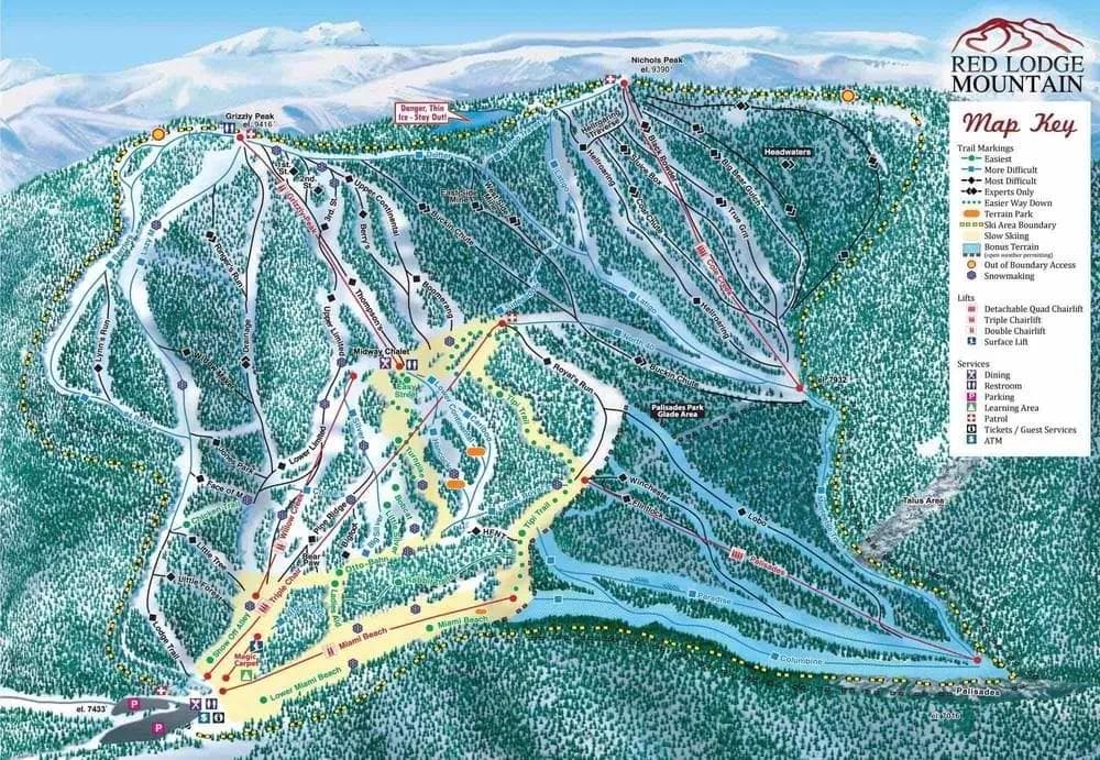 Red Lodge Mountain complete trail map showing all ski runs and lifts