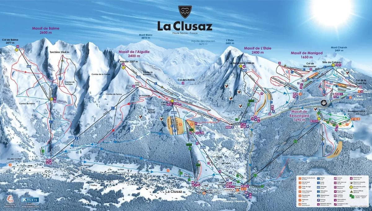 La Clusaz complete trail map showing all ski runs and lifts