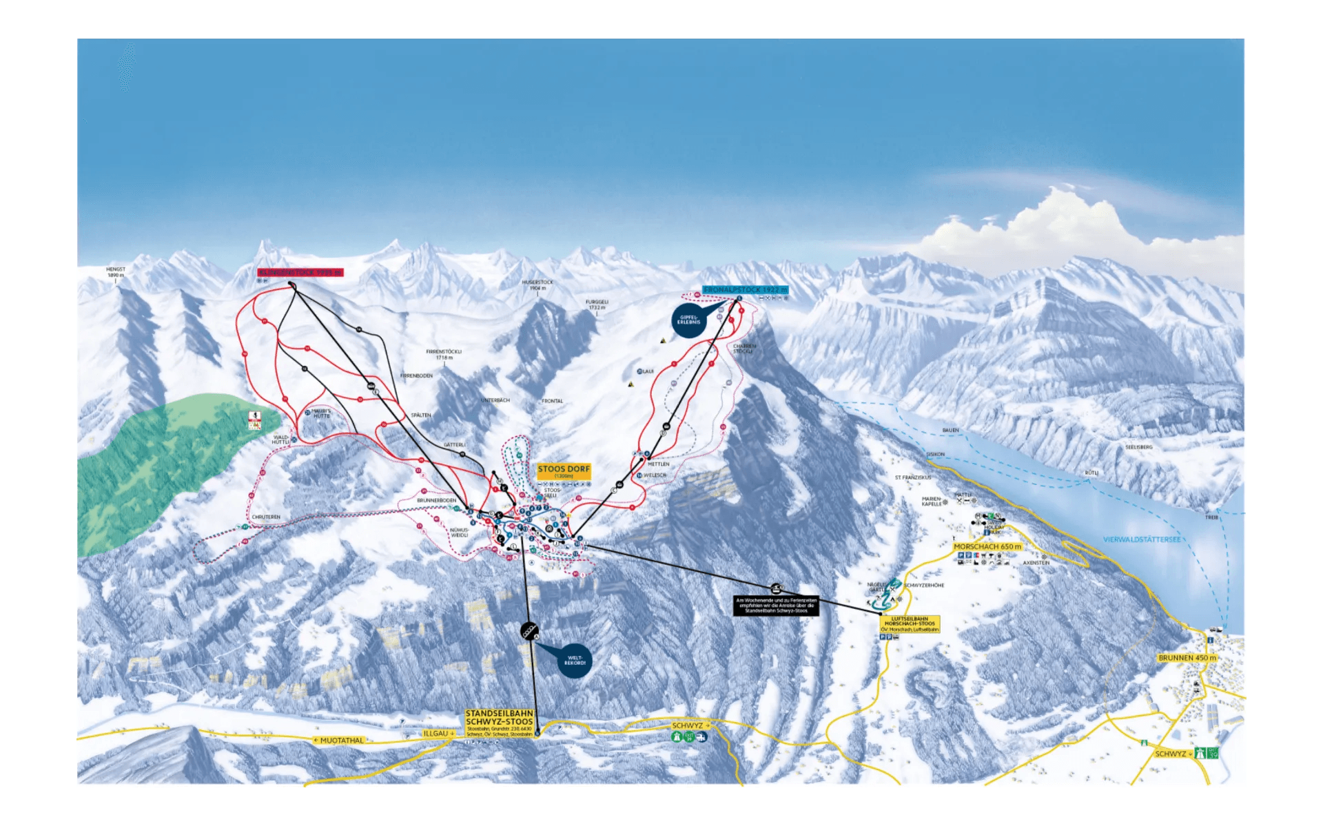 Stoos Ski Resort complete trail map showing all ski runs and lifts