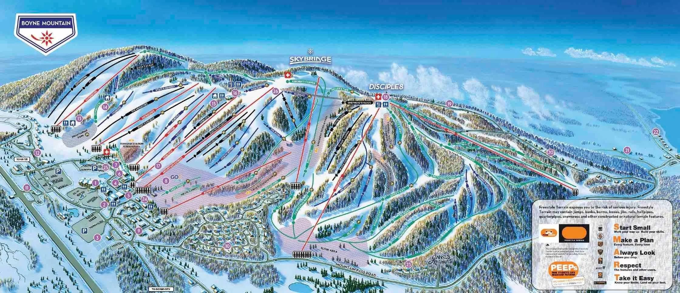 Boyne Mountain complete trail map showing all ski runs and lifts