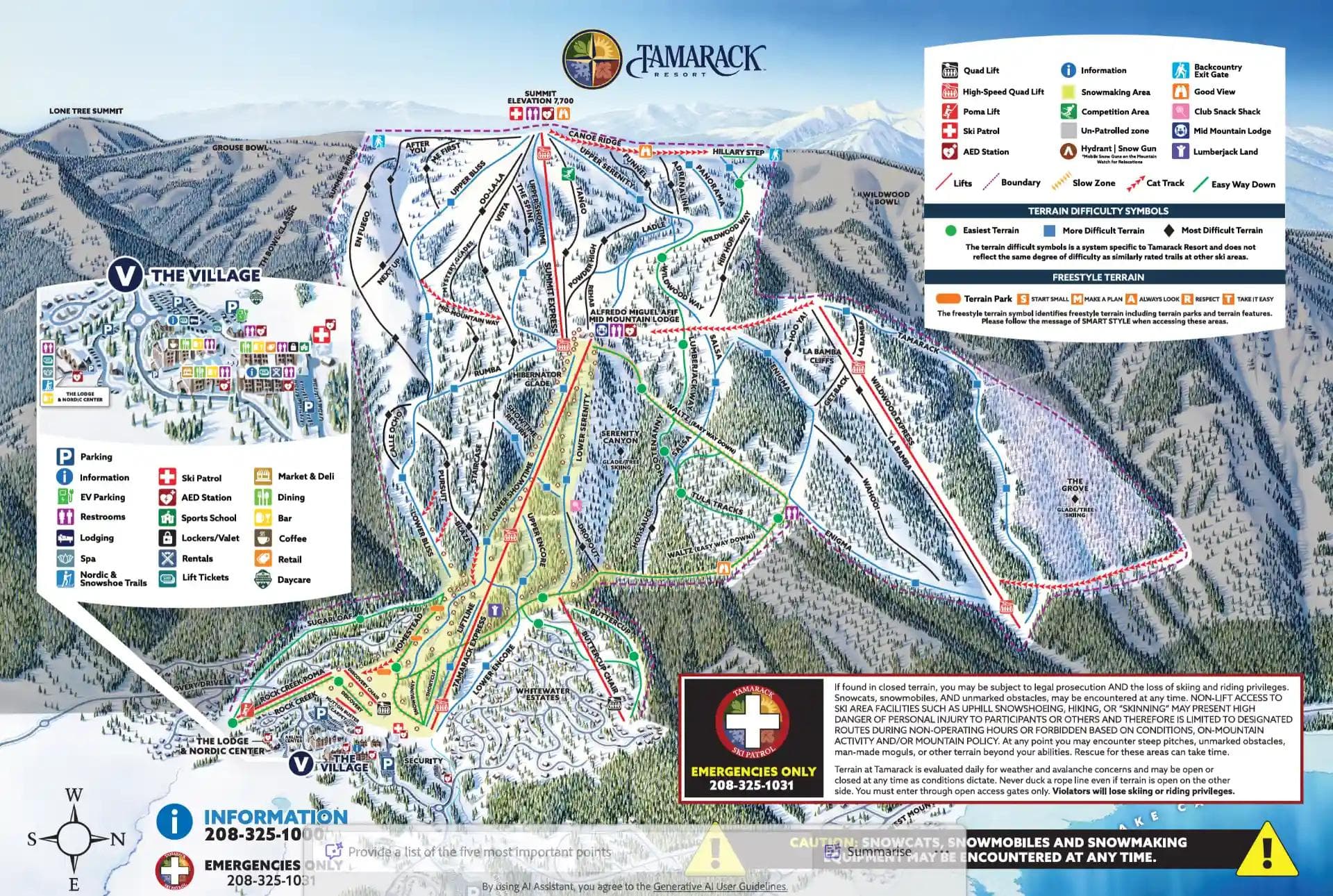 The trail map at Tamarack ski resort in Idaho.