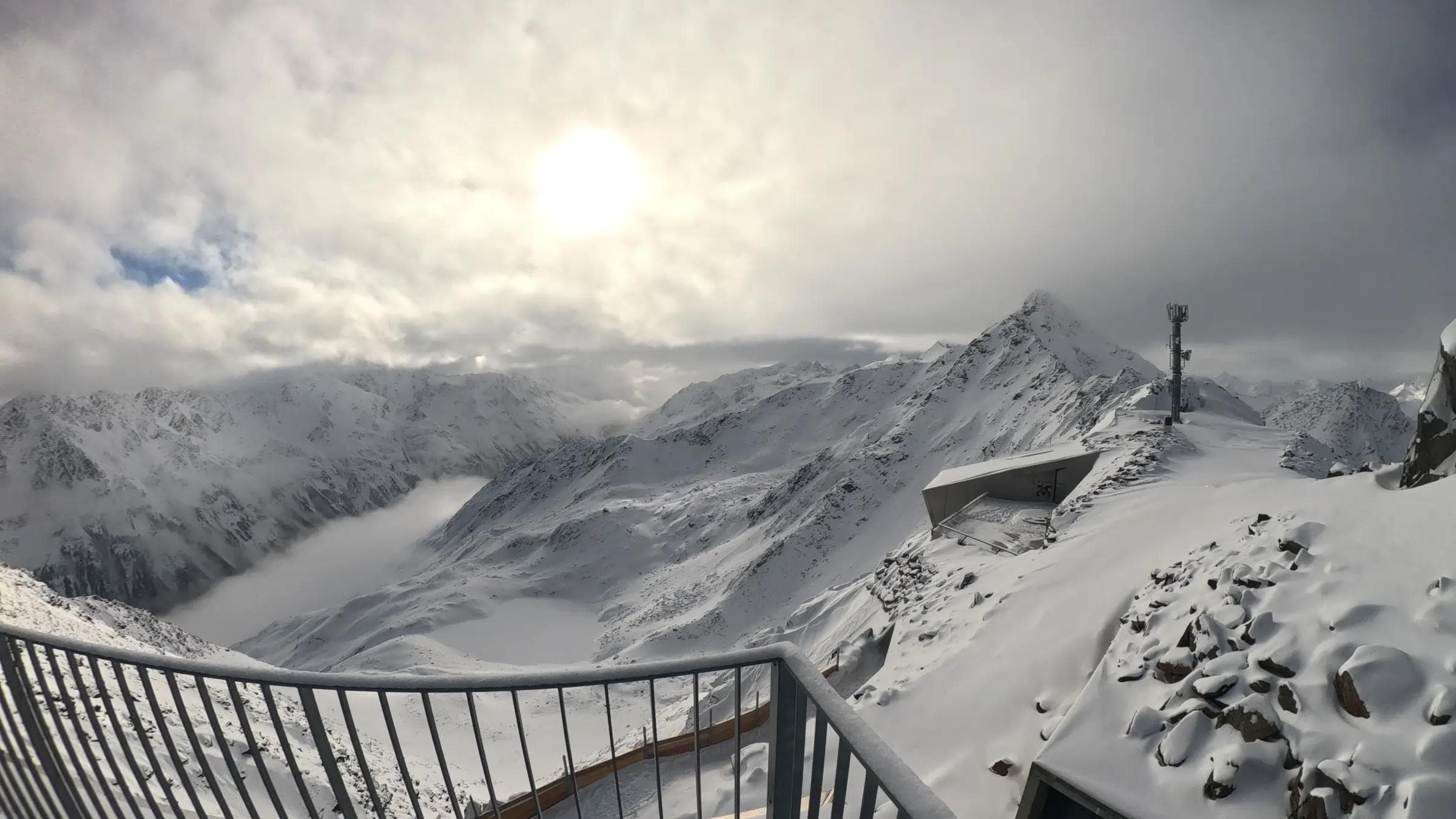 The views from the Gaislachkogl summit looking back towards the Tiefenbach Glacier.