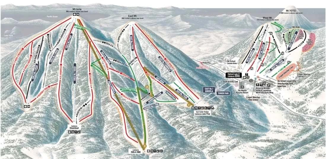 Rusutsu complete trail map showing all ski runs and lifts
