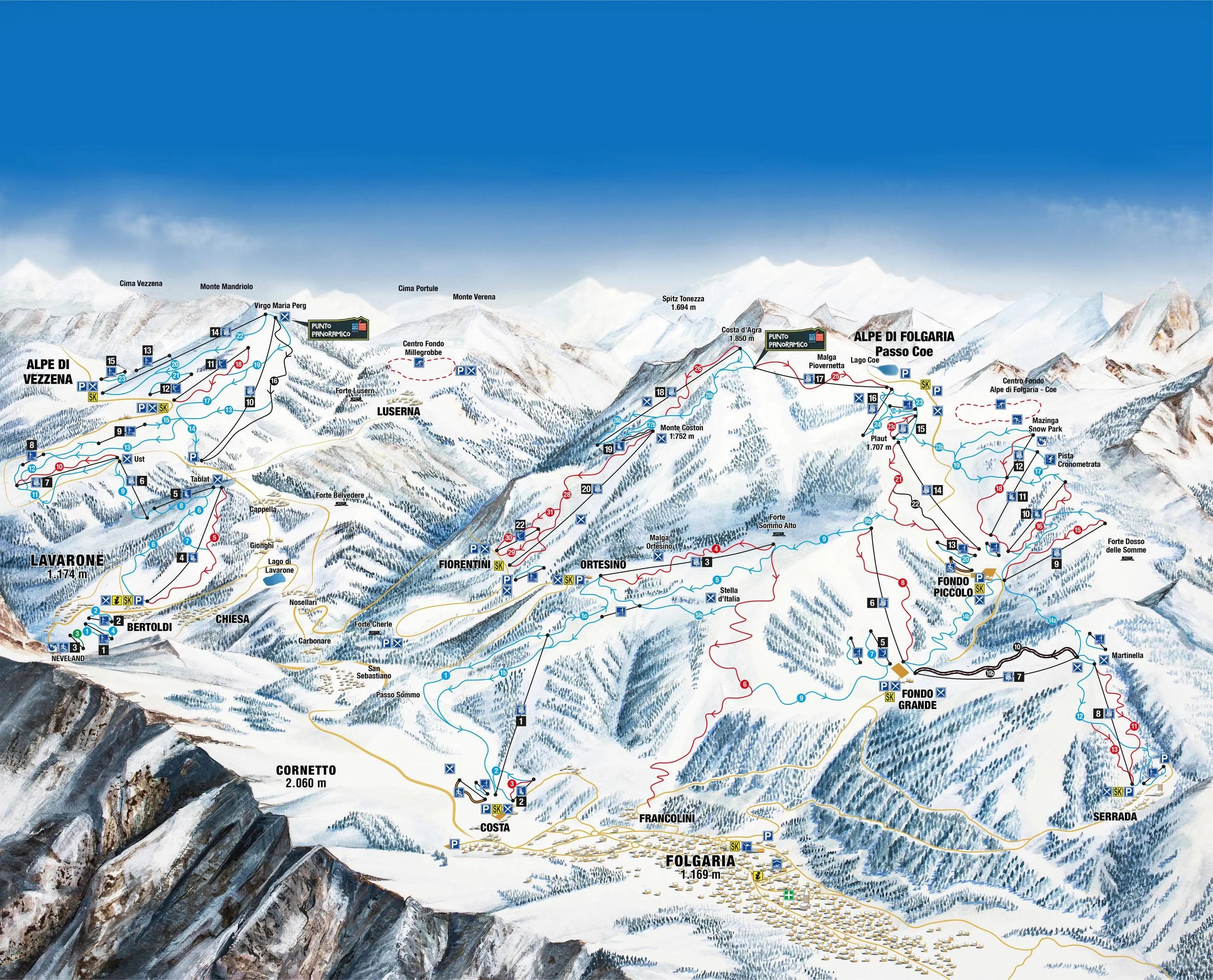 Folgaria Fiorentini complete trail map showing all ski runs and lifts