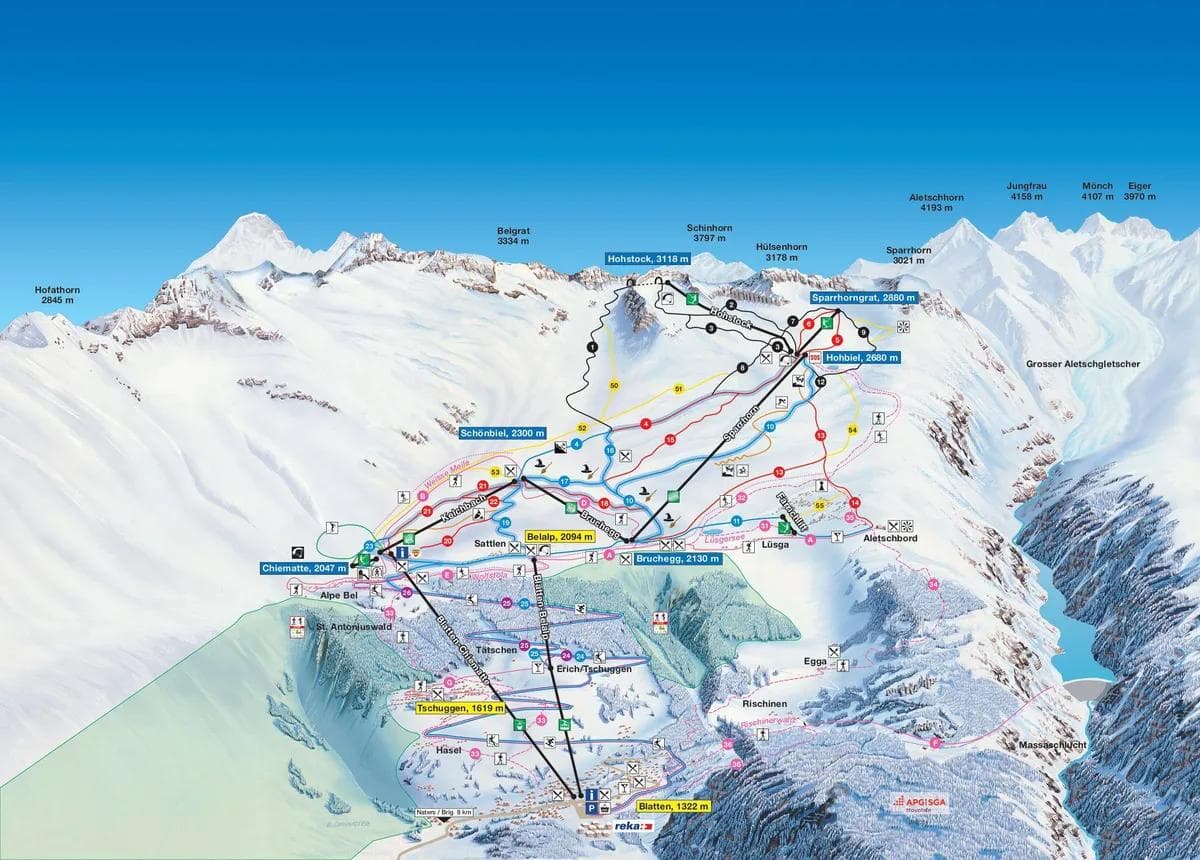 Blatten Belalp complete trail map showing all ski runs and lifts