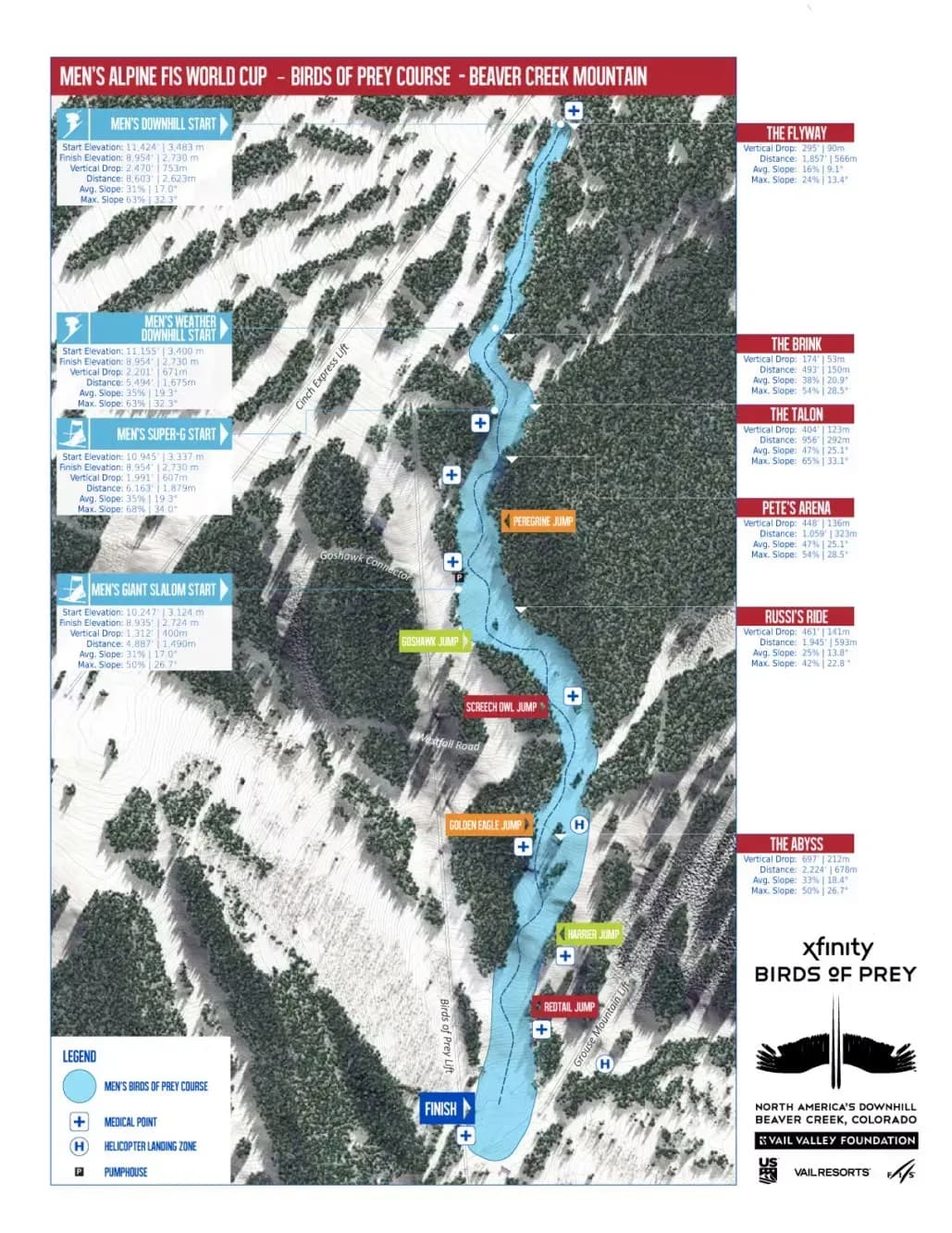The full map of the Birds of Prey racecourse at Beaver Creek, Colorado.