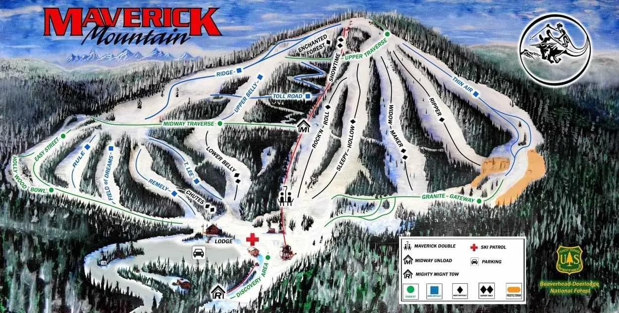 Maverick Mountain complete trail map showing all ski runs and lifts