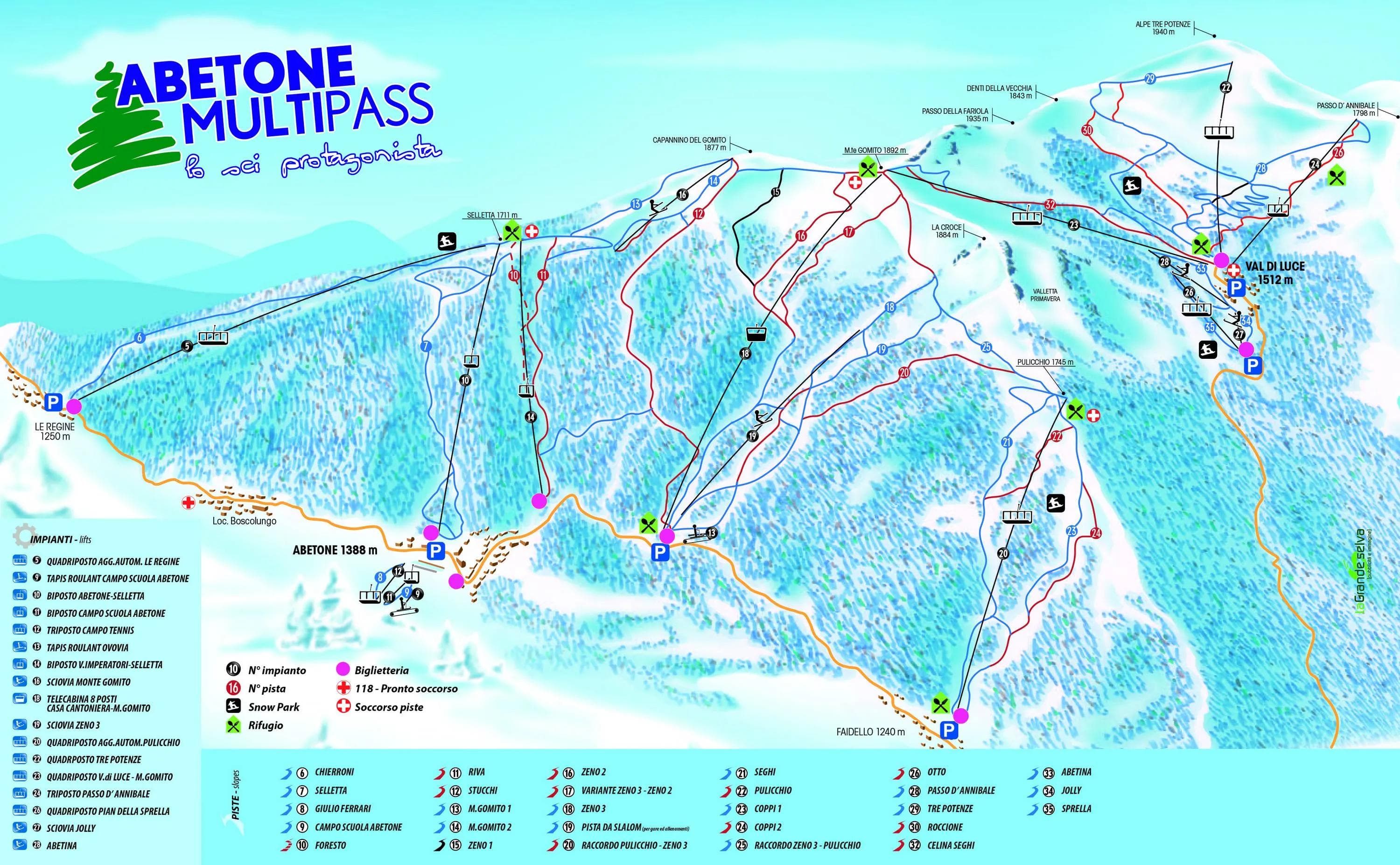 Abetone complete trail map showing all ski runs and lifts