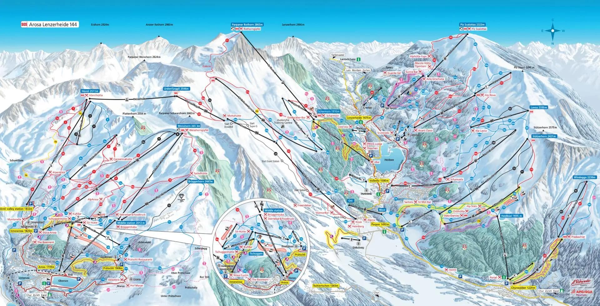 Arosa Lenzerheide complete trail map showing all ski runs and lifts
