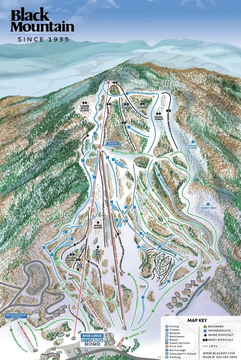 Black Mountain complete trail map showing all ski runs and lifts