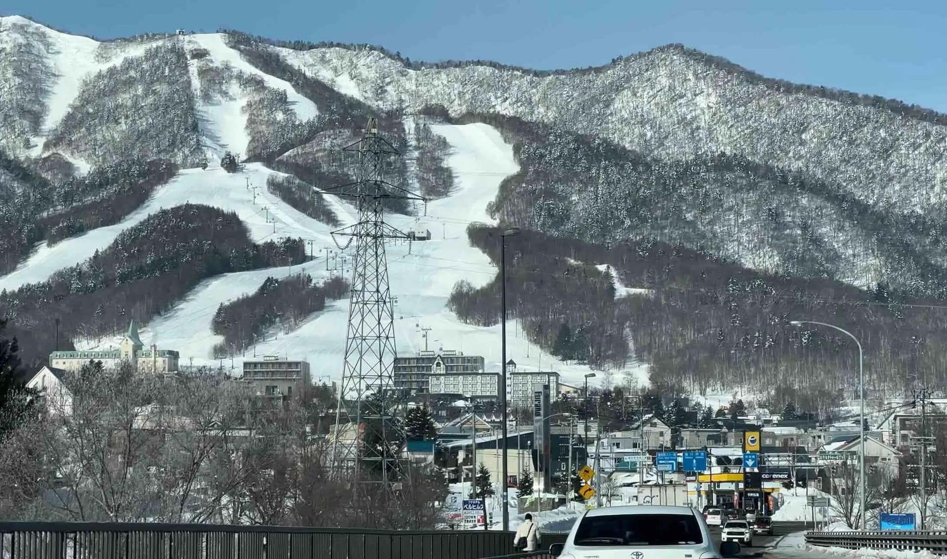 Driving up to the base of Furano ski resort in Hokkaido.