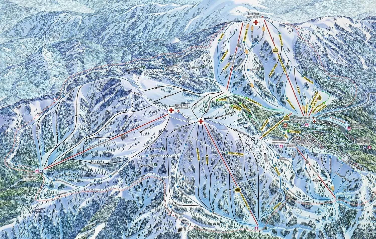 Bogus Basin complete trail map showing all ski runs and lifts