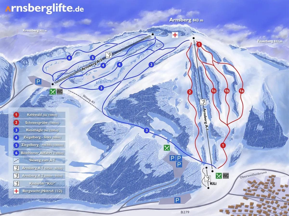 Arnsberg complete trail map showing all ski runs and lifts