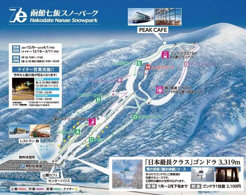 Hakodate Nanae complete trail map showing all ski runs and lifts