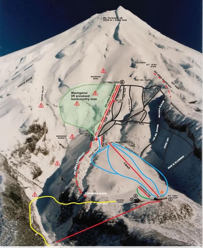 Manganui complete trail map showing all ski runs and lifts