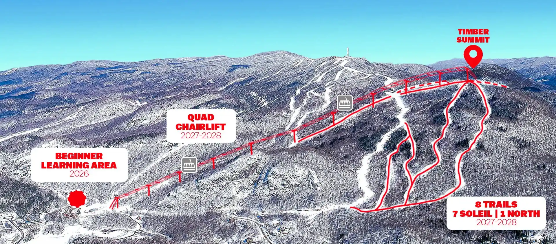 A graphic showing the new lift and trails at Mont Tremblant.