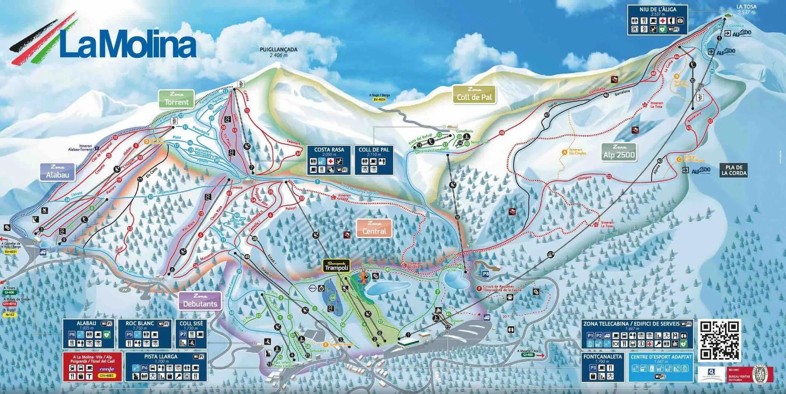 La Molina complete trail map showing all ski runs and lifts