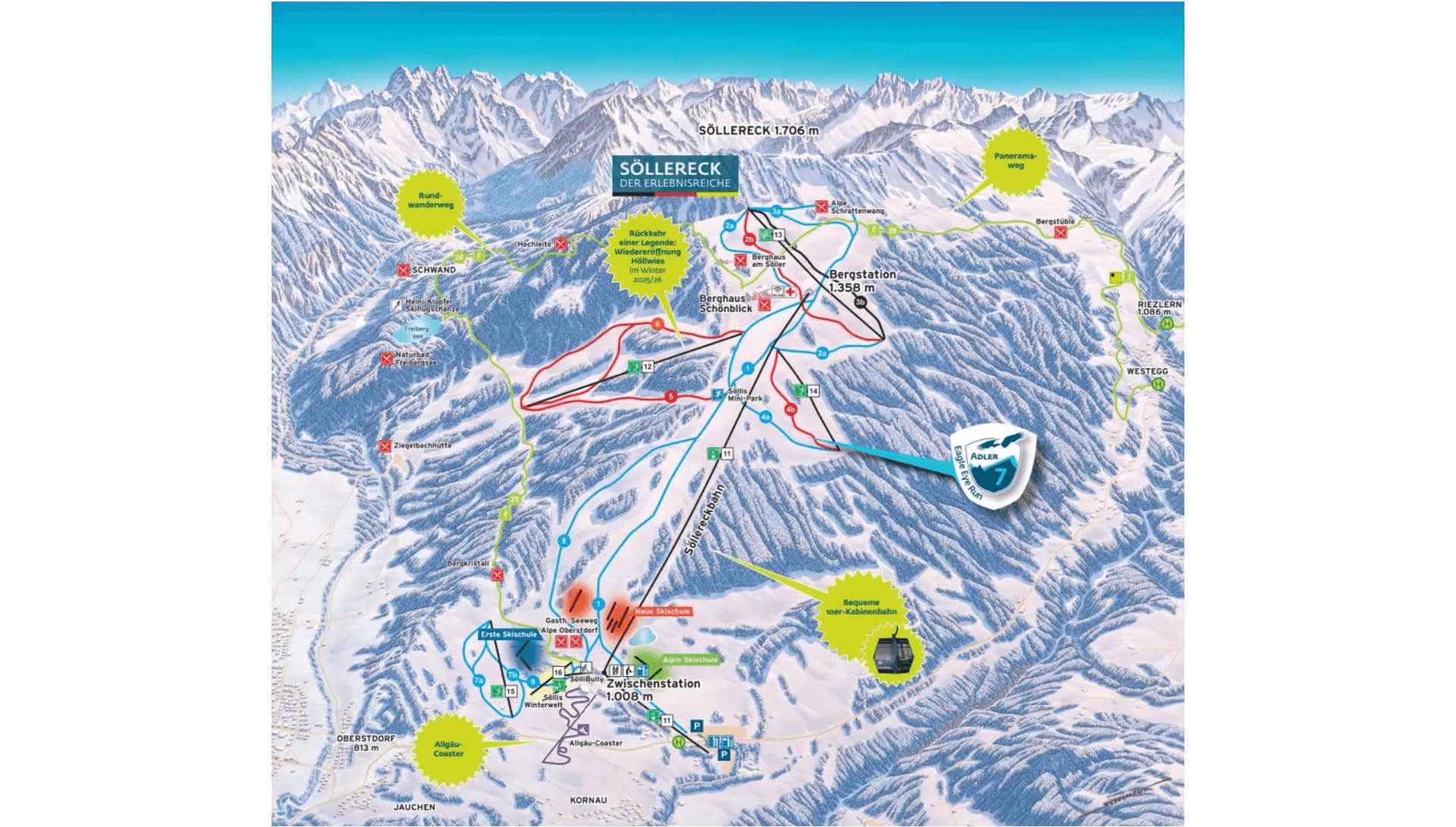 Söllereck complete trail map showing all ski runs and lifts