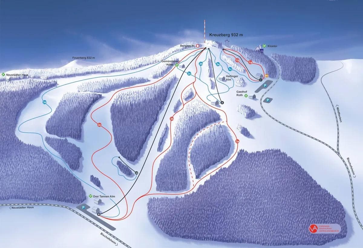 Kreuzberg complete trail map showing all ski runs and lifts