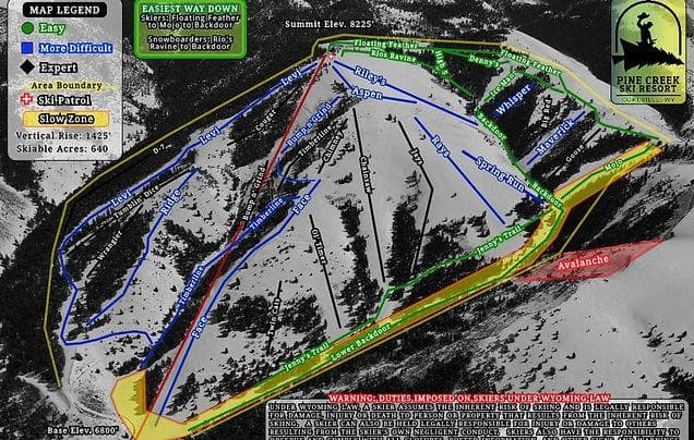 Pine Creek complete trail map showing all ski runs and lifts