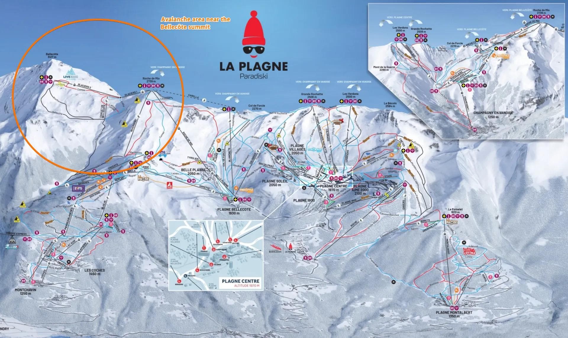 Location of the incident on the Le Plagne trail map.