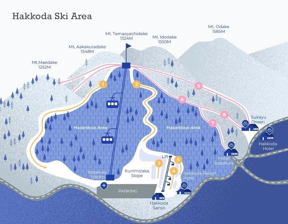 Hakkoda complete trail map showing all ski runs and lifts
